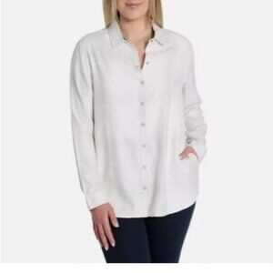 NEW Jachs Girlfriend Women's M  Super Soft Feel Flannel Shirt White Button up